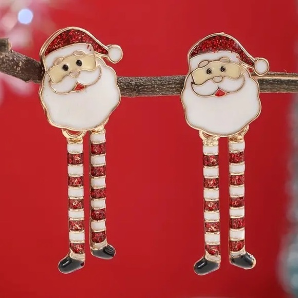 Santa with Candy Cane Legs Christmas Holiday Stud Earrings - Picture 1 of 3